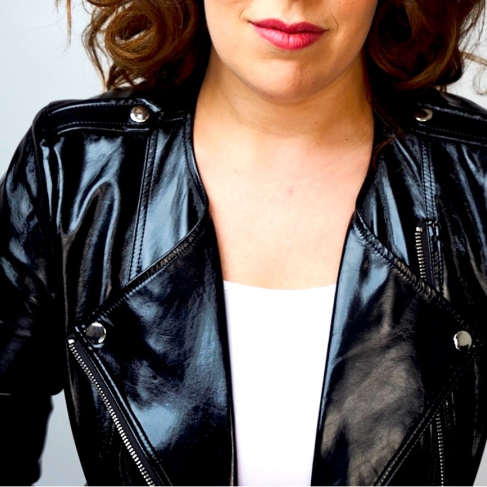 Guess shiny black faux patent leather jacket